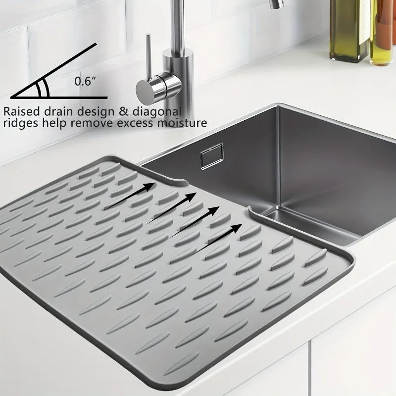 Non-Slip Silicone Kitchen Drain Mat with Built-in Drainage Design, Heat-Resistant and Easy to Clean, Suitable for Countertops