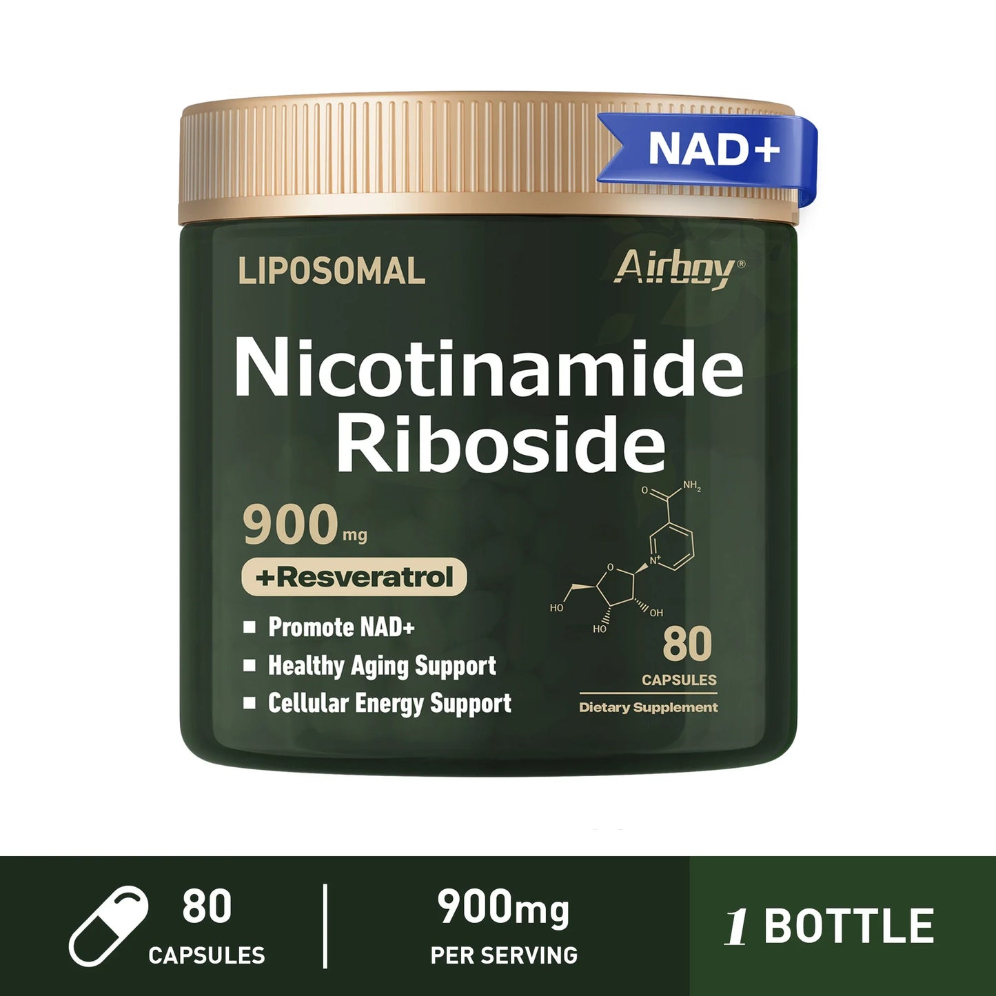 Nerve Protection, Delay Aging, Protect Blood Vessels NAD+ Supplement - Liposomal Nicotinamide Riboside 900mg, Resveratrol