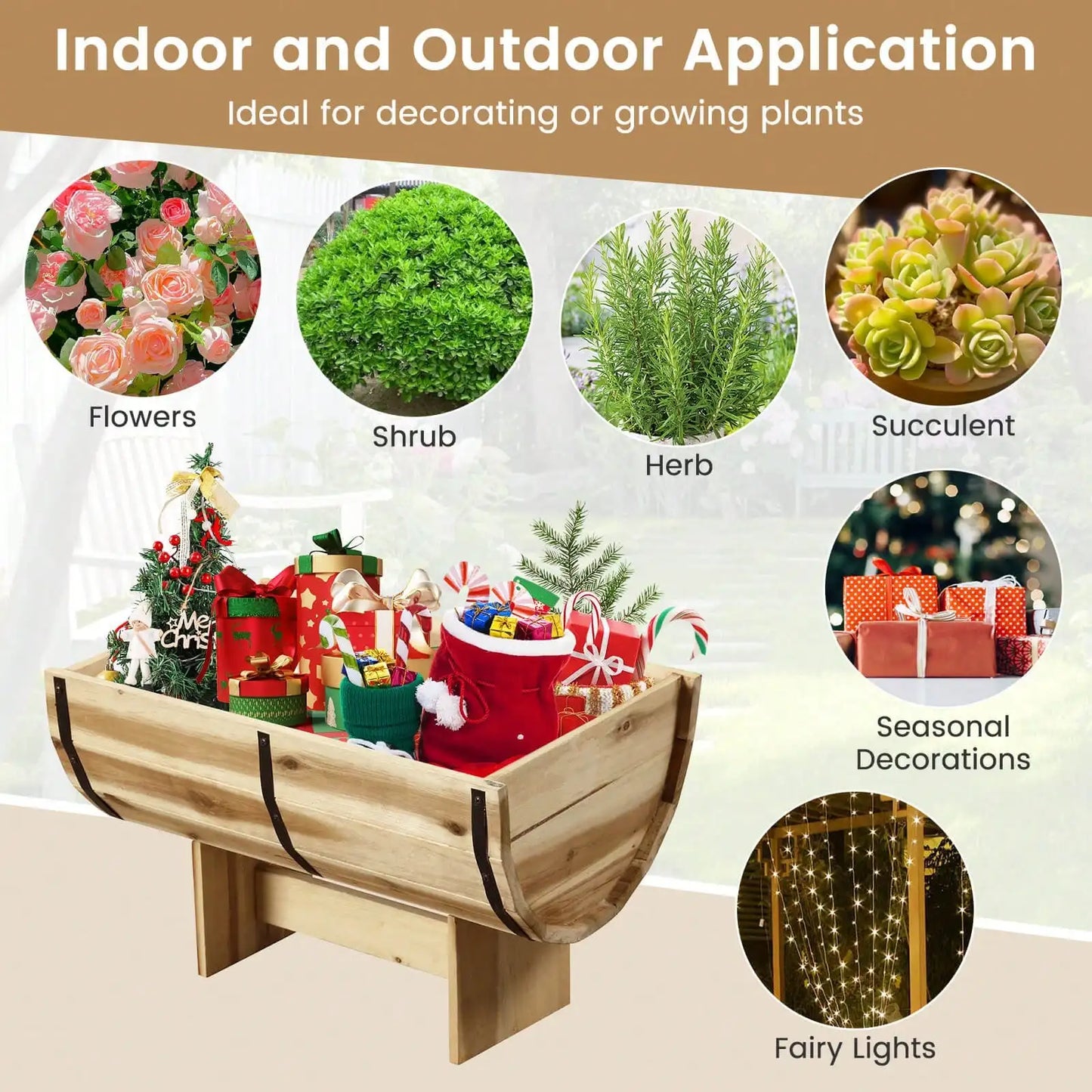 Outdoor Wooden Planter Solid Acacia Wood Half-Barrel Planter Box With Legs
