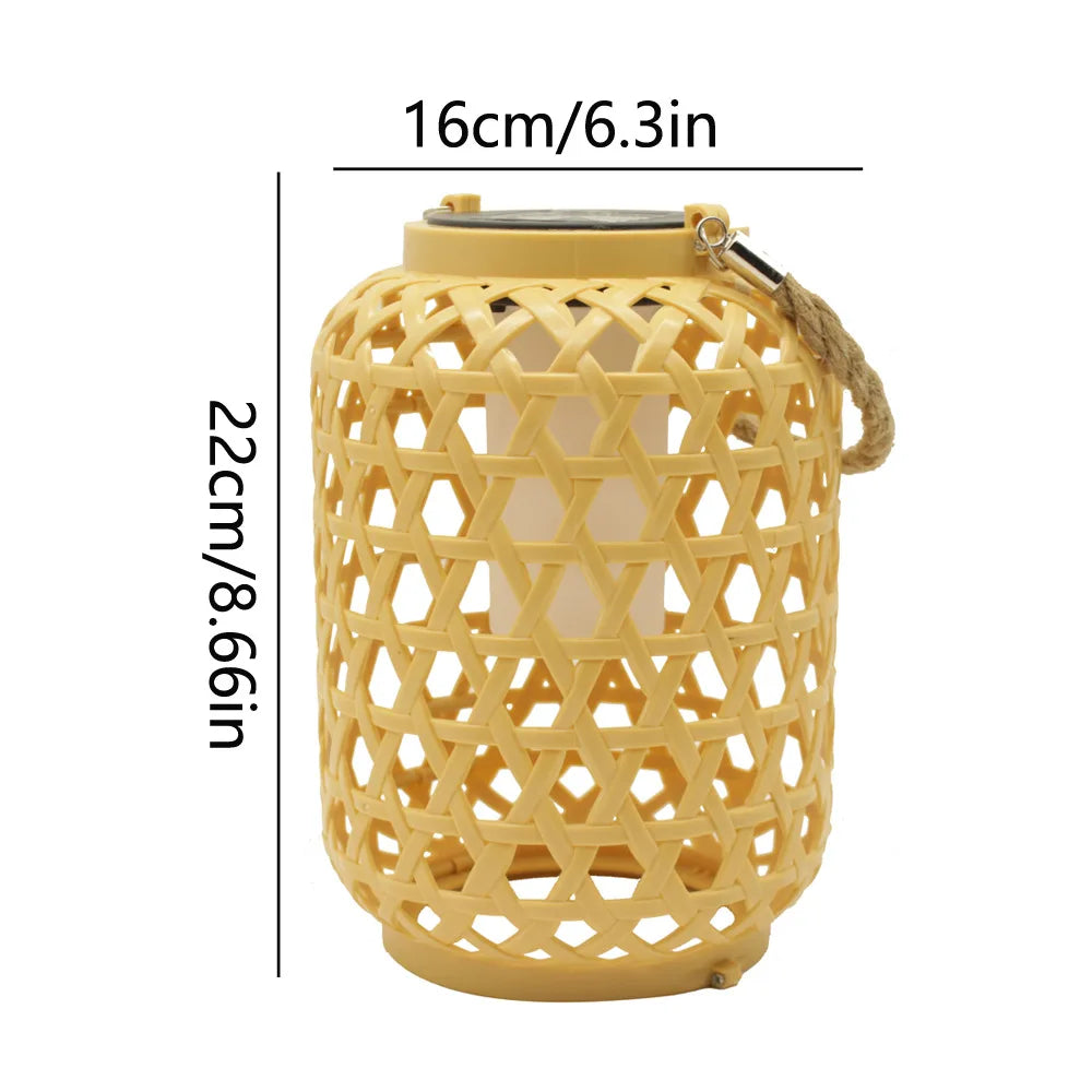1PC Solar Imitation Bamboo Lantern Outdoor Waterproof Plastic Rattan Lantern Courtyard Decoration Garden Light
