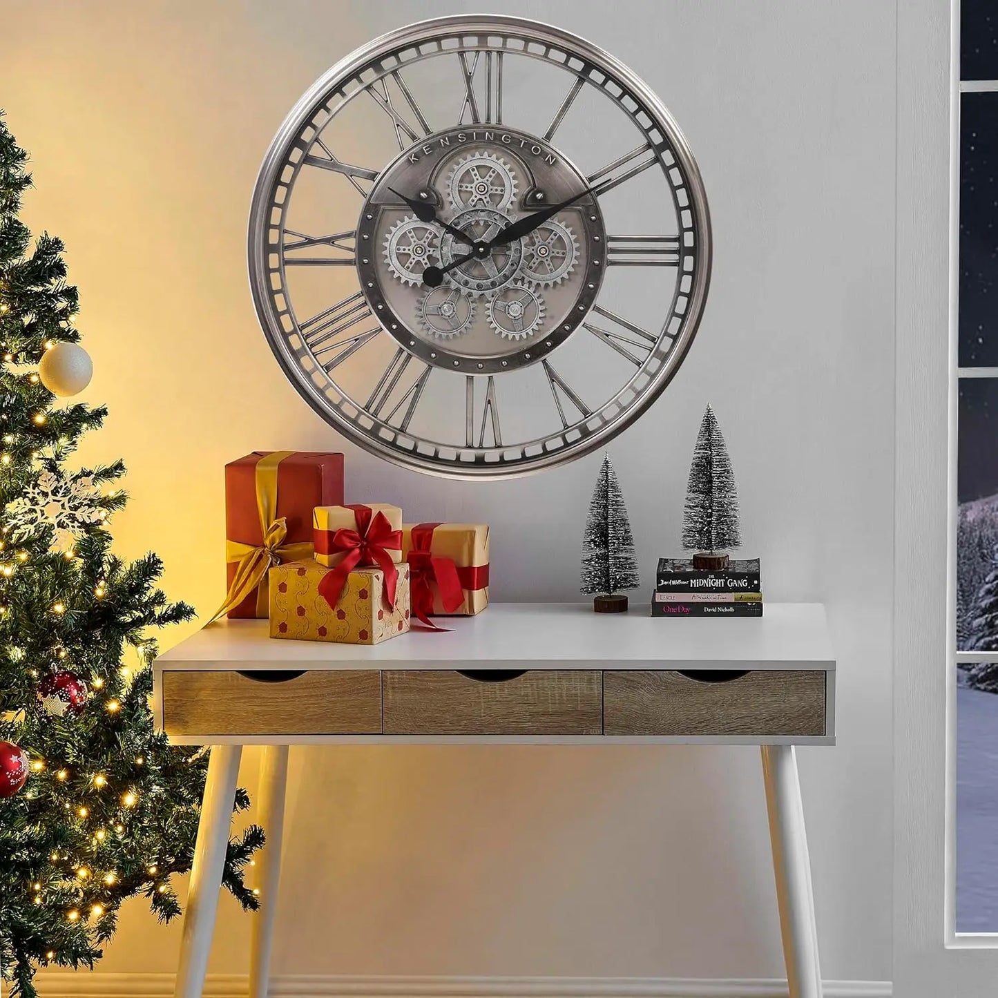 28 Inch Original Real Moving Gear Wall Clock Roman Numerals,Oversized Large Wall Clocks for Modern Farmhouse Living Room Home De