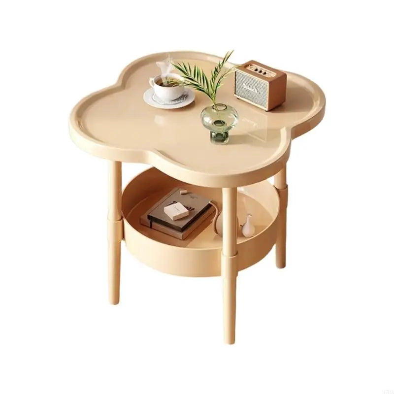 Lightweight Plastic Bedsides Shelf with Multi Tiers Storage Modern Cream Tone Easy to Move Nightstand for Small Spaces 87HA