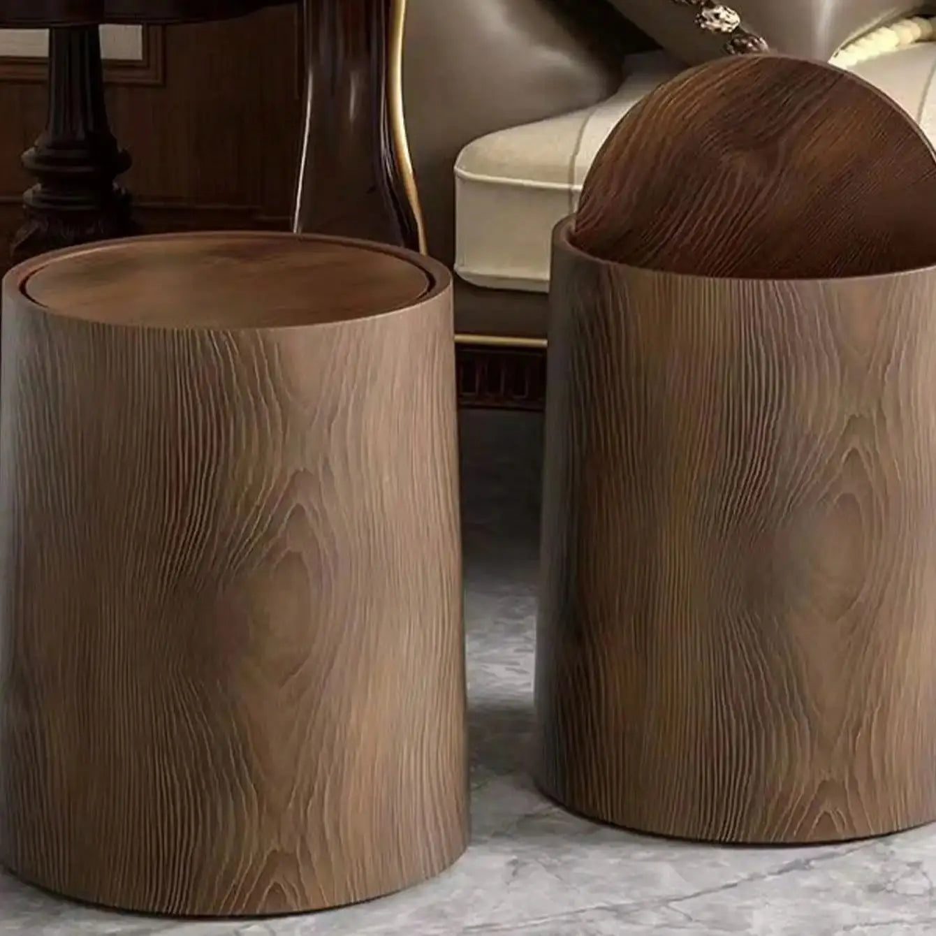 Retro Pp Plastics Wastebasket High-capacity Waterproof Trash Can Bathroom Recycle Bin Grain Kitchen Garbage Cube Home Decoration