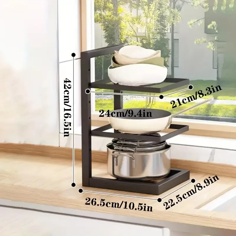 1pc Height Adjustable 3/4 Layer Pot Rack Storage Rack Stainless Steel Under Sink Household Cabinet Rack Kitchen Supplies