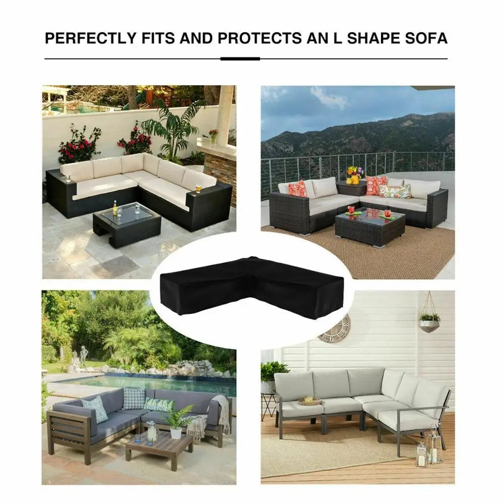 L Shape Furniture Waterproof  Cover Outdoor Garden Patio Rattan Sofa Dustproof V Shaped Mold Resistant Cover black，10 sizes.