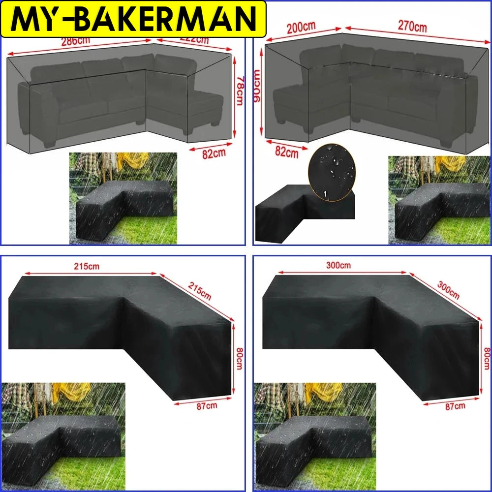 L Shape Furniture Waterproof  Cover Outdoor Garden Patio Rattan Sofa Dustproof V Shaped Mold Resistant Cover black，10 sizes.