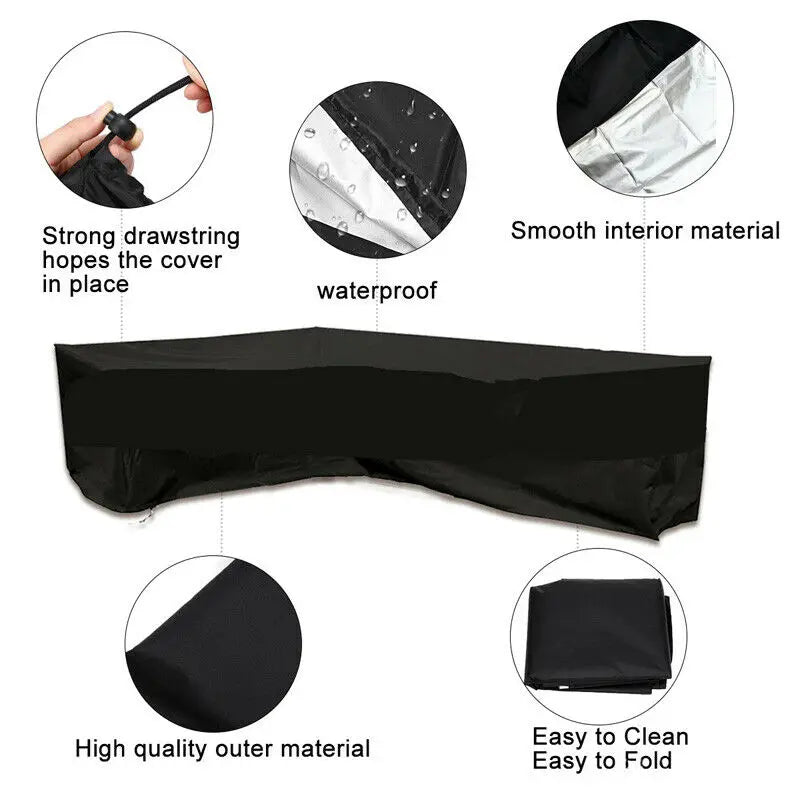 L Shape Furniture Waterproof  Cover Outdoor Garden Patio Rattan Sofa Dustproof V Shaped Mold Resistant Cover black，10 sizes.