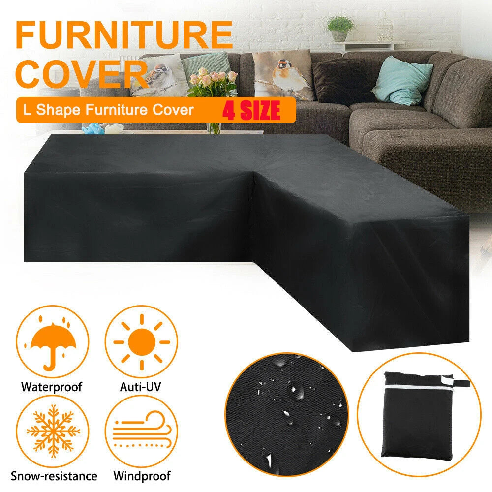 L Shape Furniture Waterproof  Cover Outdoor Garden Patio Rattan Sofa Dustproof V Shaped Mold Resistant Cover black，10 sizes.