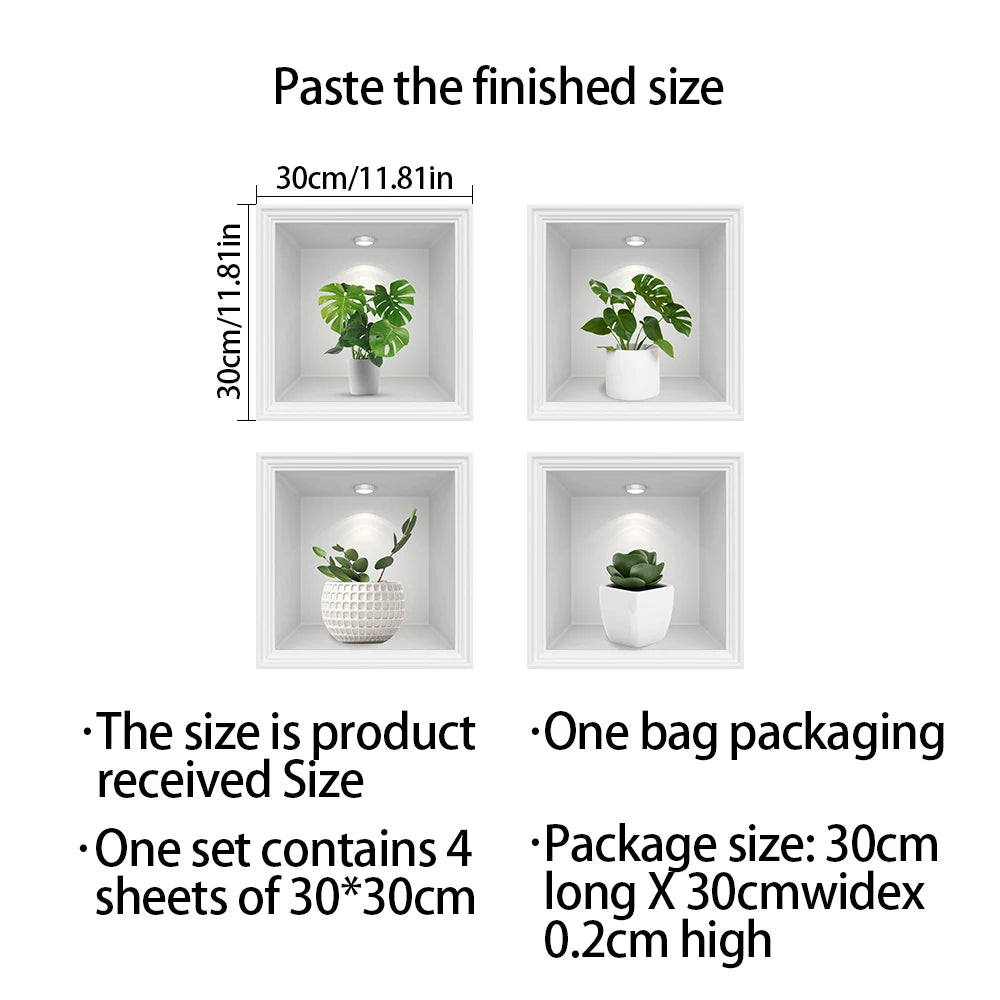 11 Styles cabinet decoration simulation plant potted plant oil resistant and waterproof PVC frameless wall sticker