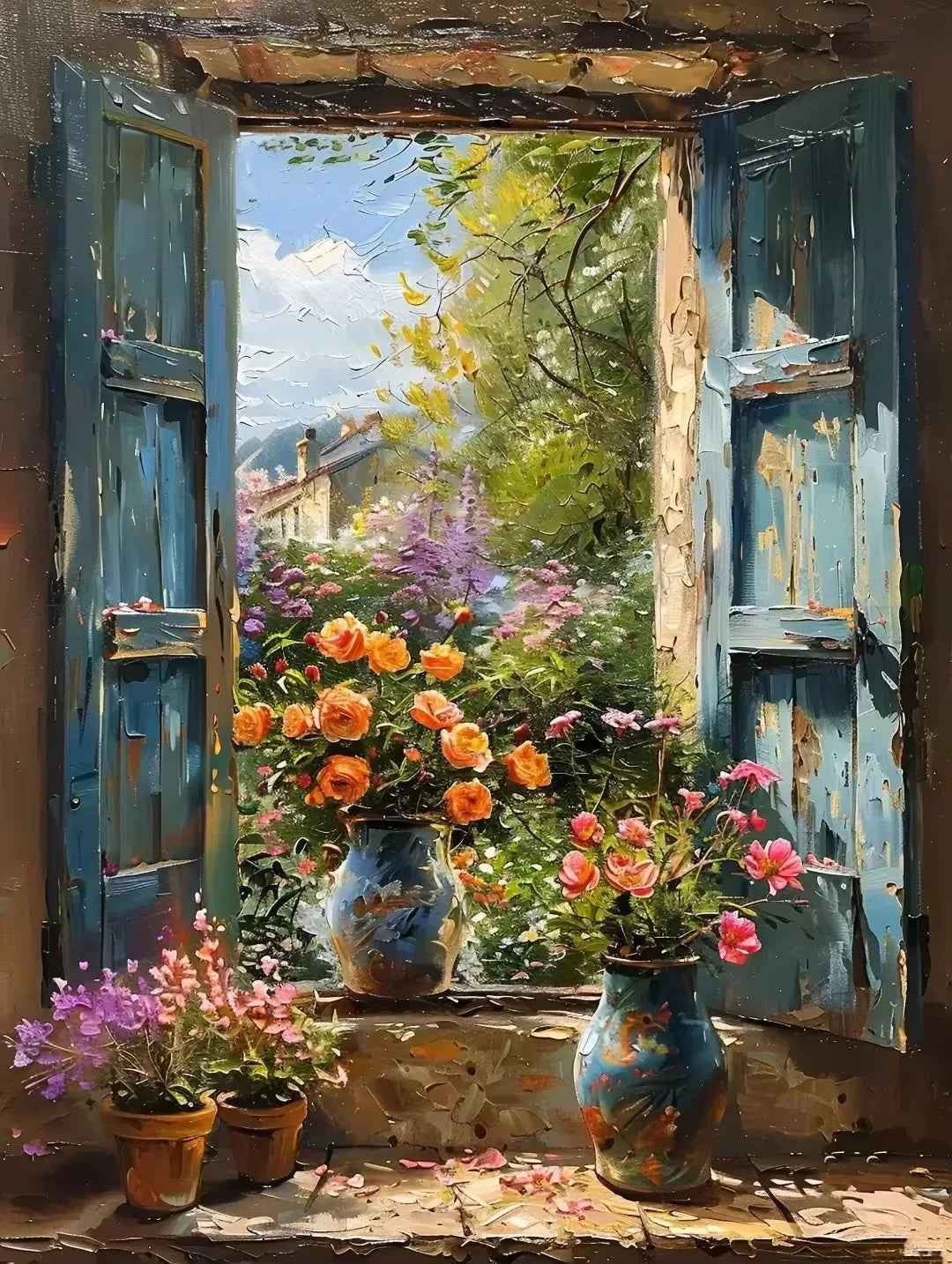 Abstract Colorful Graffiti Town Window Landscape Canvas Painting Modern Art Sea View Aesthetic Posters Prints Living Room Decor