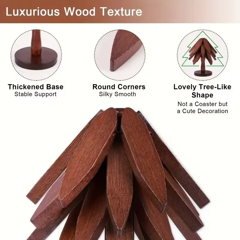 Natural Foldable Black Walnut Wooden Trivet Set -Trivets +Stand for Hot Dishes, Pot, Bowl, Teapot, Hot Pot Holders(Black Walnut)