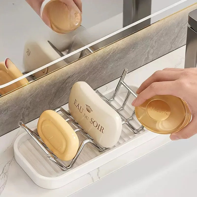 Stainless Steel Drainage Soap Box Simple Modern Style Household Bathroom Soap Storage Rack Creative Anti-Slip Holder
