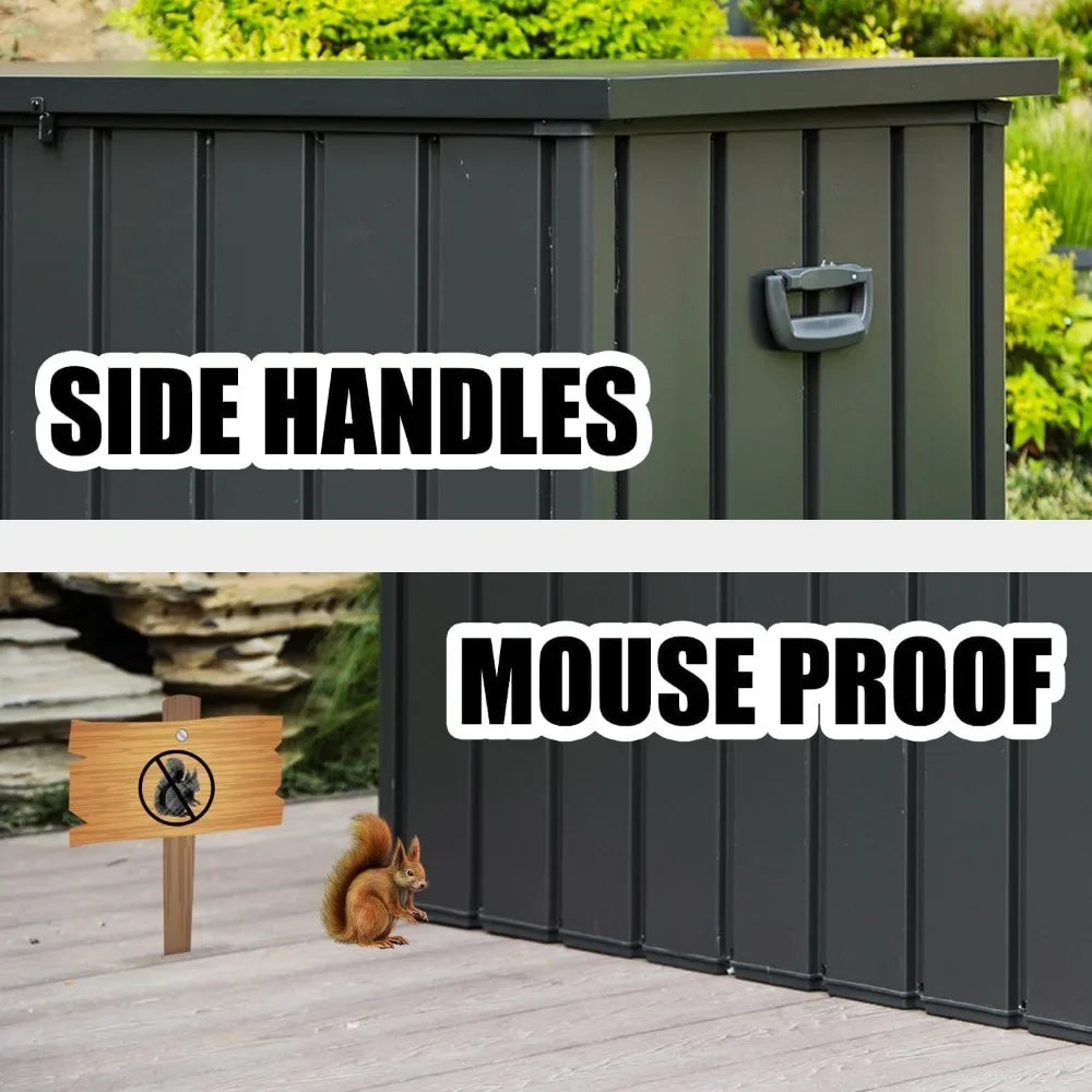 120 gallon deck box, terrace storage box with resin cover, steel tool waterproof outdoor storage container