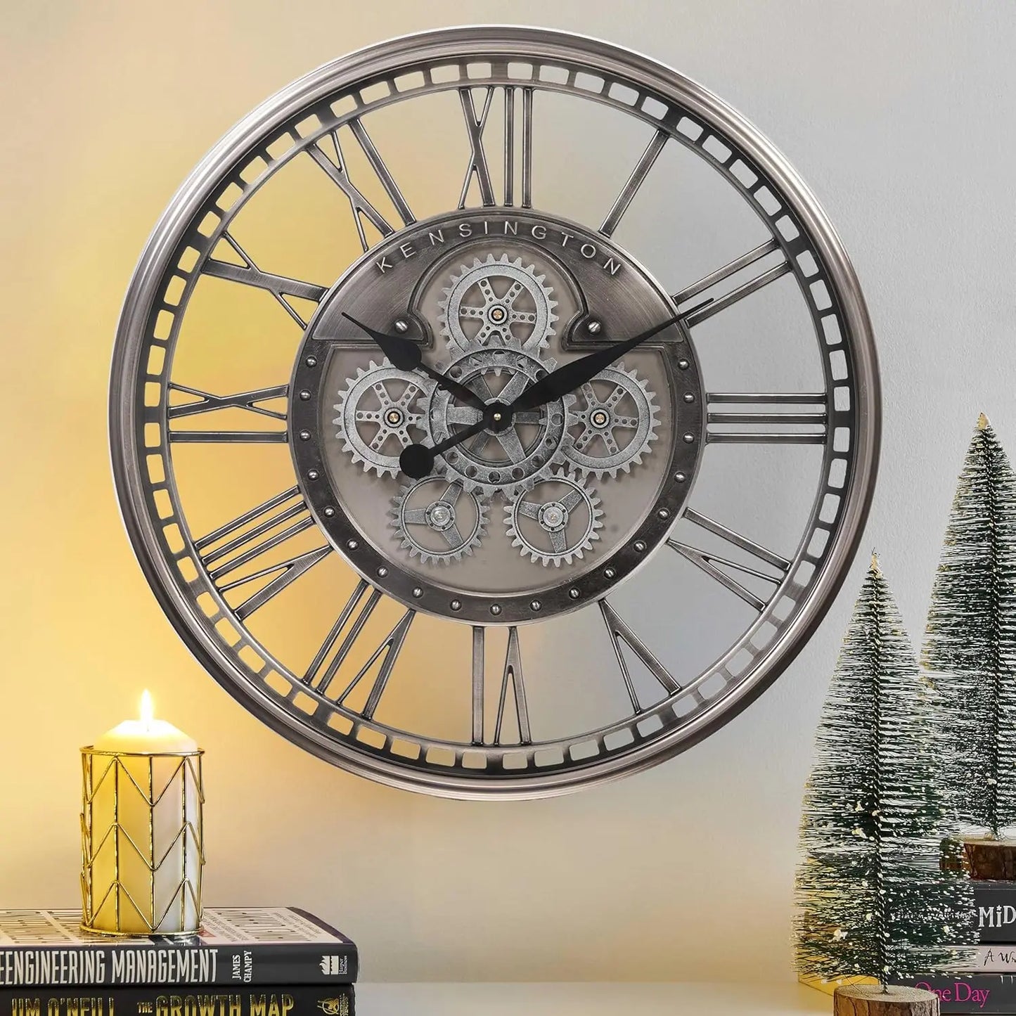 28 Inch Original Real Moving Gear Wall Clock Roman Numerals,Oversized Large Wall Clocks for Modern Farmhouse Living Room Home De