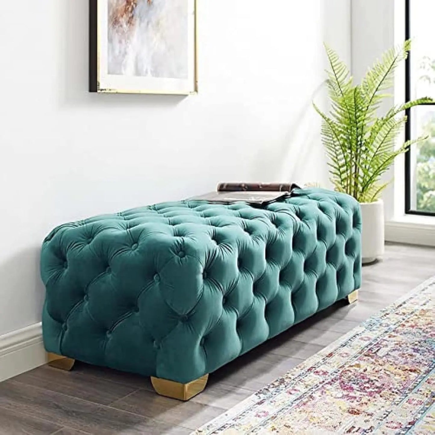 Rectangular End of Bed Bench Velvet Fabic,Button Tufted Upholstered Entryway Bench,Luxurious Bedside, Customized