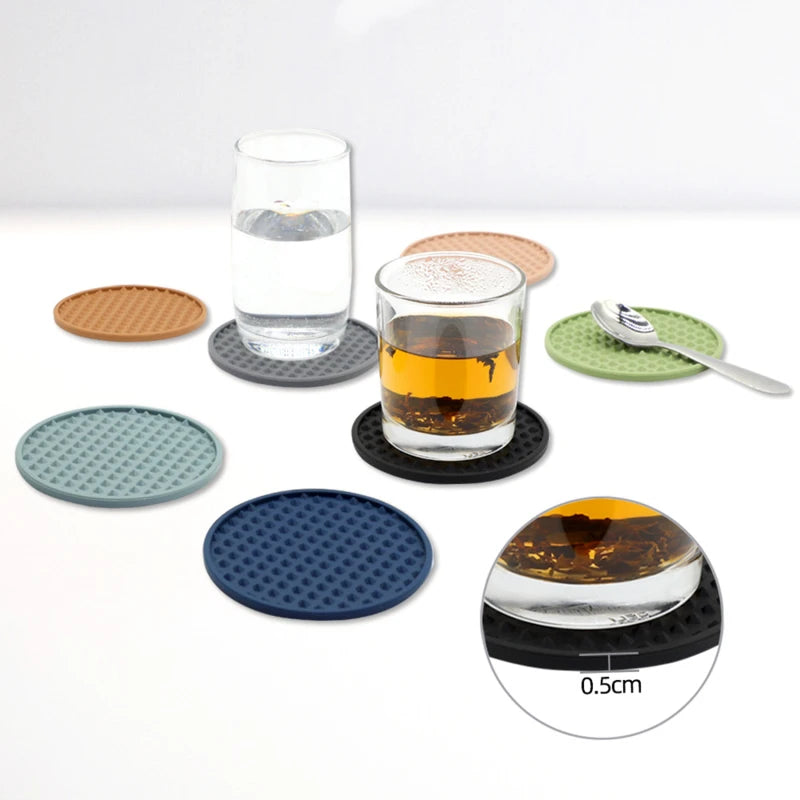 3/6Pcs Silicone Drink Coaster Heat Resistant Cup Dish Drying Mat Tabletop Protection Non-Slip Coasters for Drinks
