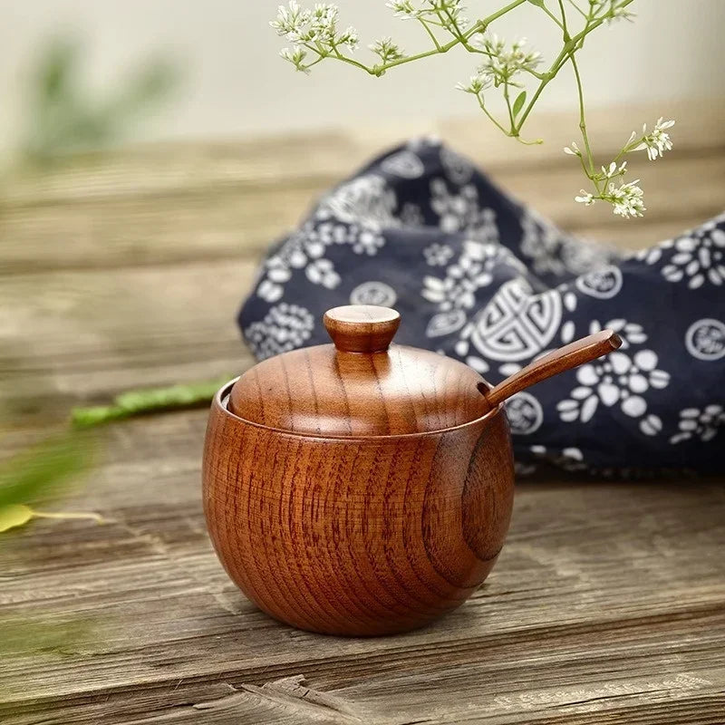 JUSTINLAU Wooden Salt Shaker Vintage Seasoning Jar with Lid Salt Cellar Sugar Spice Jar Chili Seasoning Container Jars Salt Box