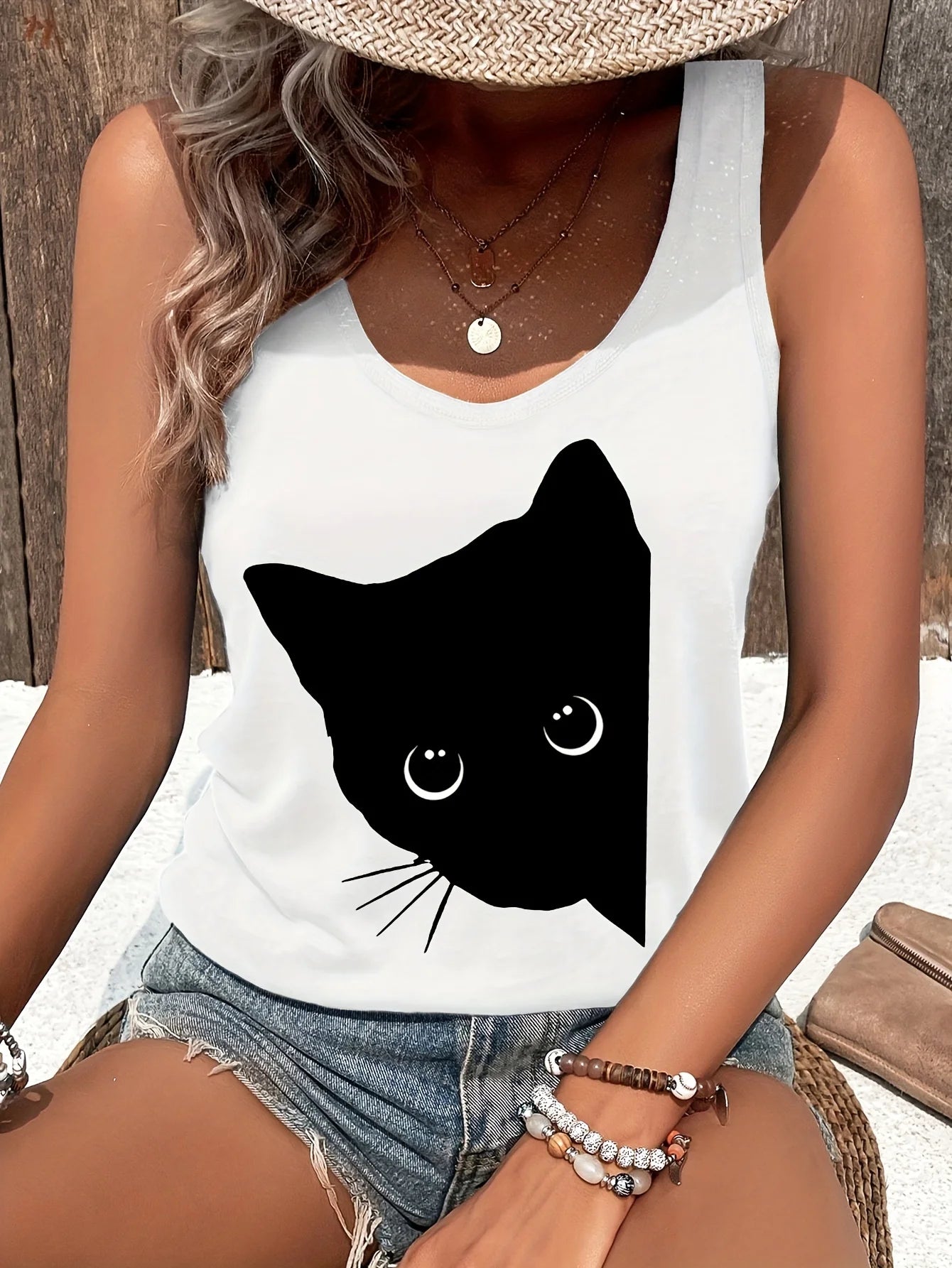 printed Summer women's loose and personalized dream catcher mesh printed vest top T-shirt comfortable sleeveless