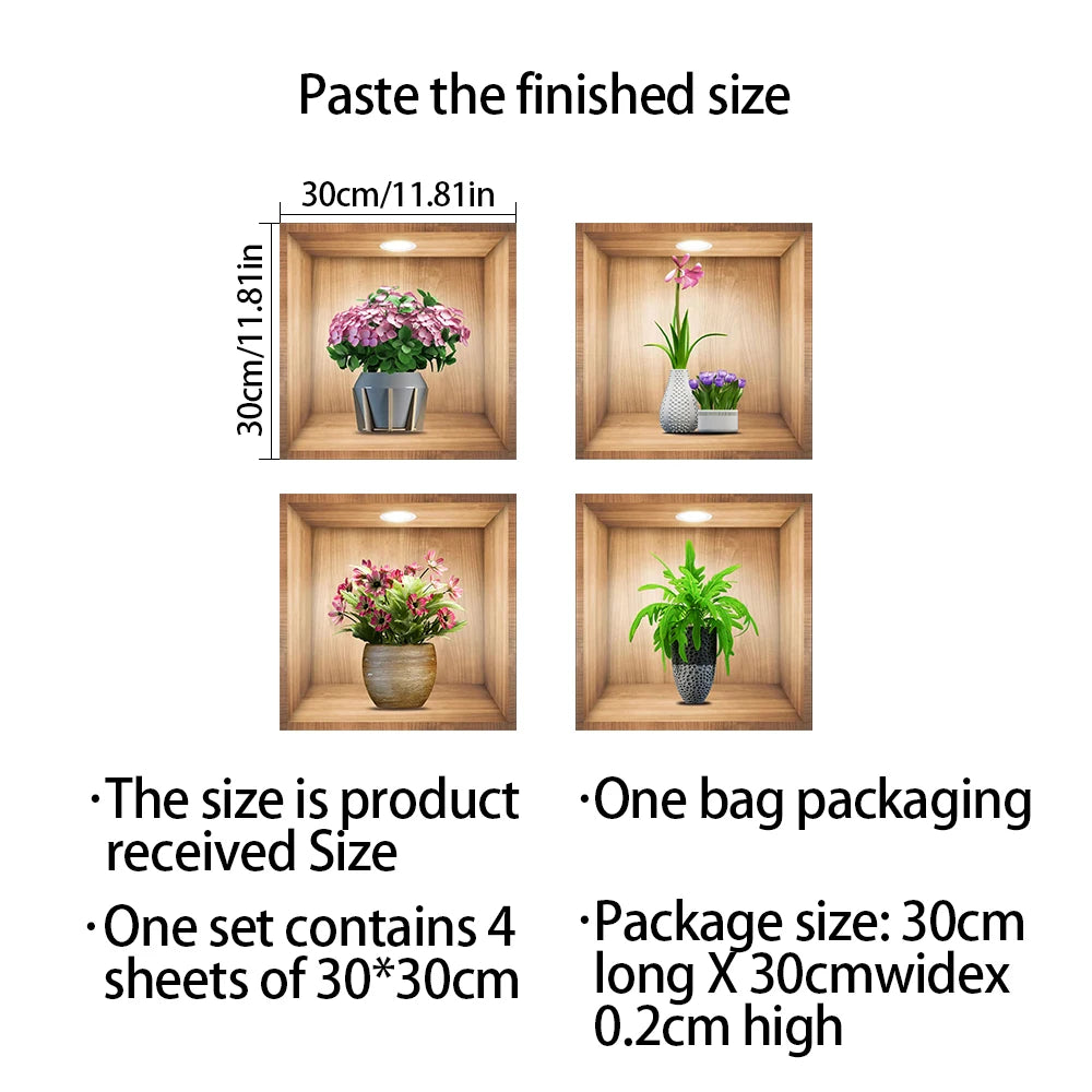 11 Styles cabinet decoration simulation plant potted plant oil resistant and waterproof PVC frameless wall sticker