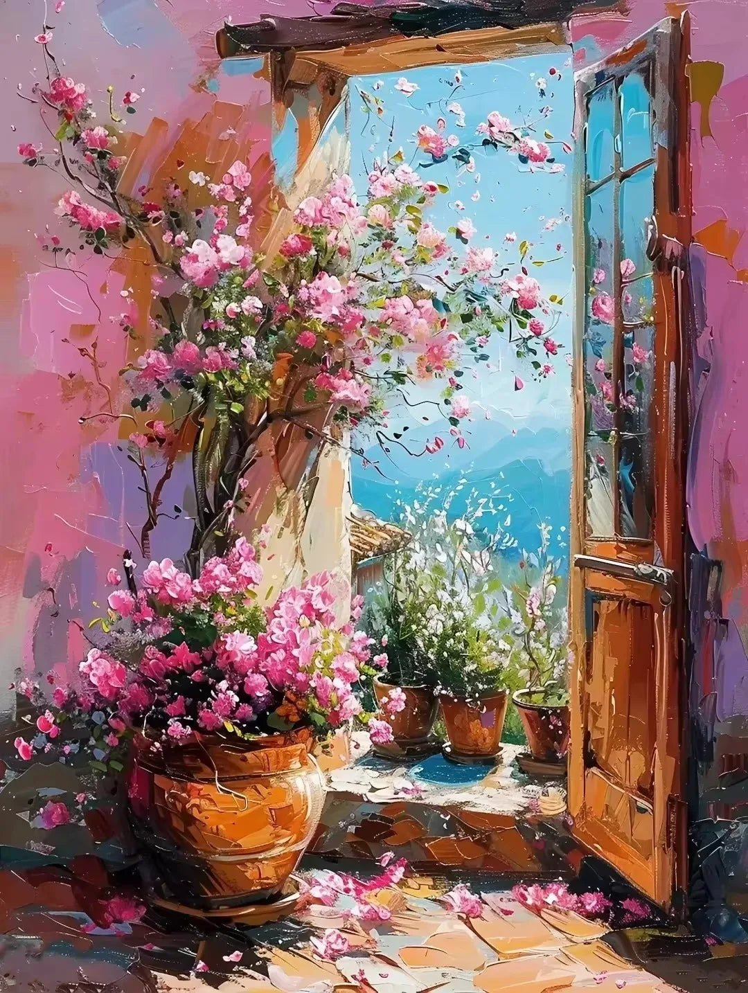 Abstract Colorful Graffiti Town Window Landscape Canvas Painting Modern Art Sea View Aesthetic Posters Prints Living Room Decor
