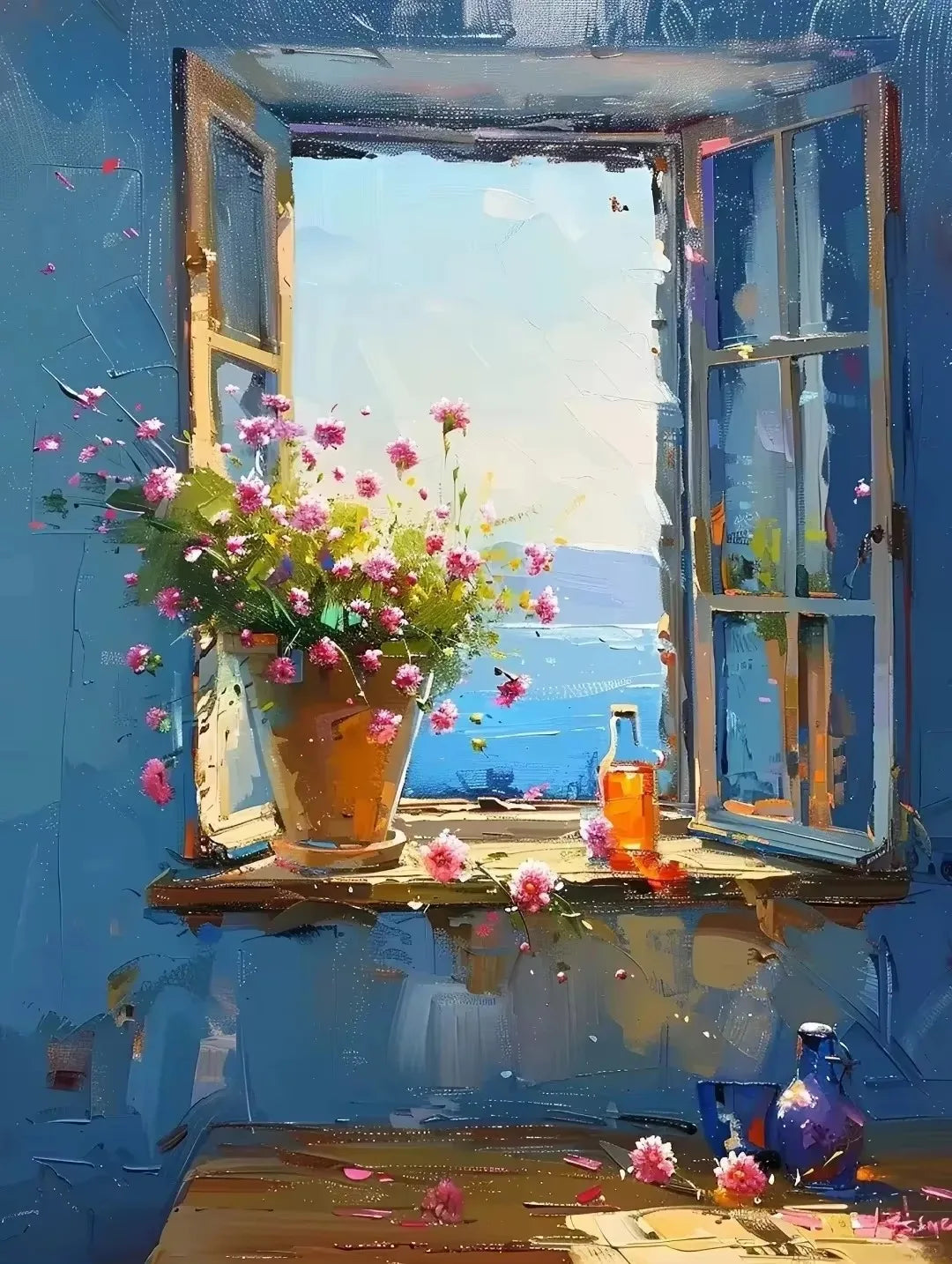 Abstract Colorful Graffiti Town Window Landscape Canvas Painting Modern Art Sea View Aesthetic Posters Prints Living Room Decor