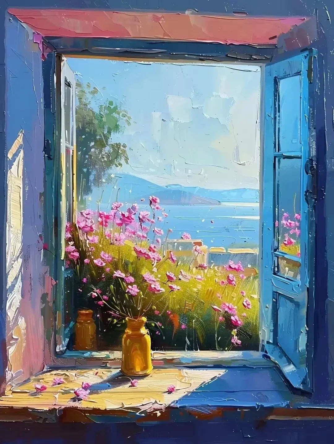 Abstract Colorful Graffiti Town Window Landscape Canvas Painting Modern Art Sea View Aesthetic Posters Prints Living Room Decor