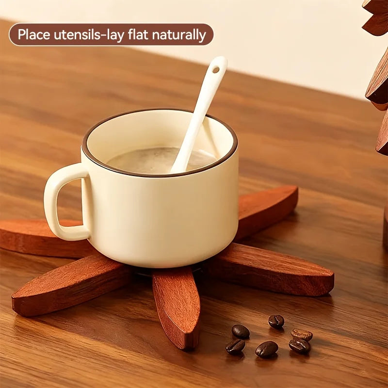 Natural Foldable Black Walnut Wooden Trivet Set -Trivets +Stand for Hot Dishes, Pot, Bowl, Teapot, Hot Pot Holders(Black Walnut)