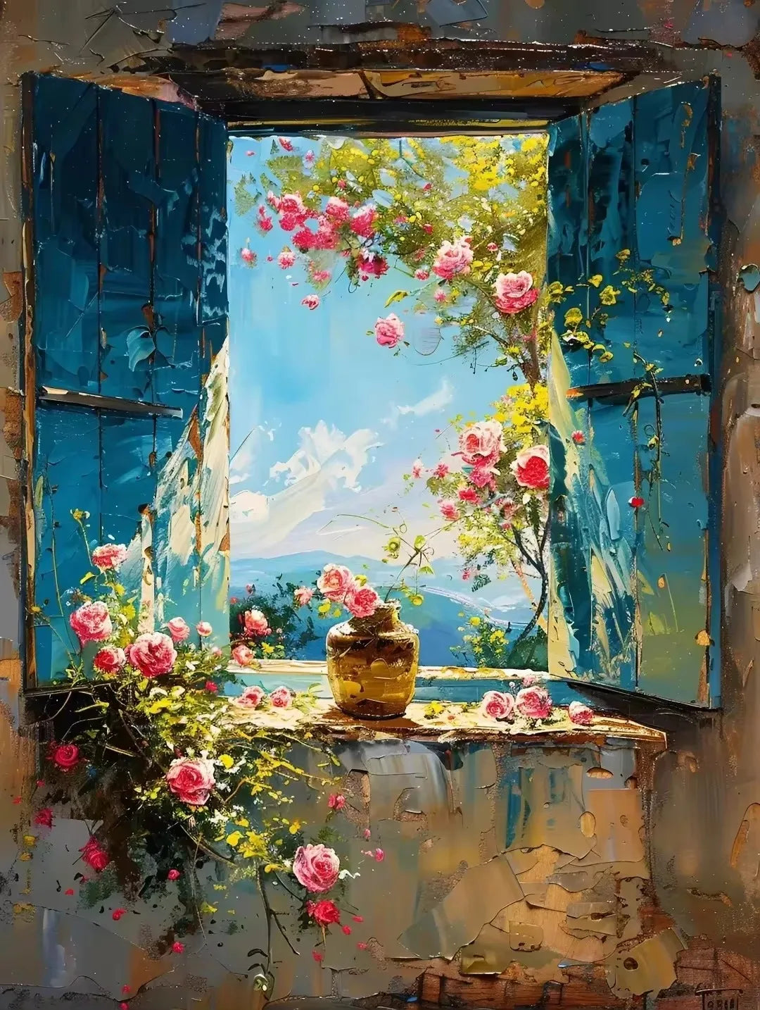 Abstract Colorful Graffiti Town Window Landscape Canvas Painting Modern Art Sea View Aesthetic Posters Prints Living Room Decor