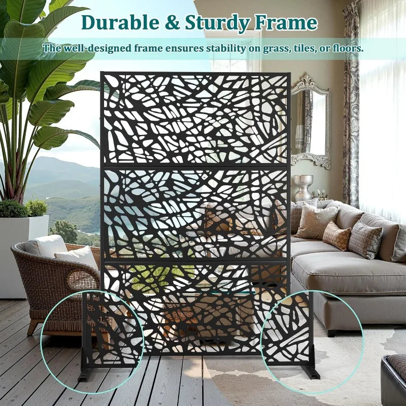 Garden  Metal Privacy Screen Outdoor Privacy Screen, Freestanding Fence Panel For Outside, 72''H×47''W, Decorative Screen Panel