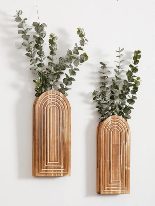Boho Wooden Wall Vase Arched Decorative Hanging Planter for Living Room Bedroom Natural Wood Geometric Home Wall Decor Gift