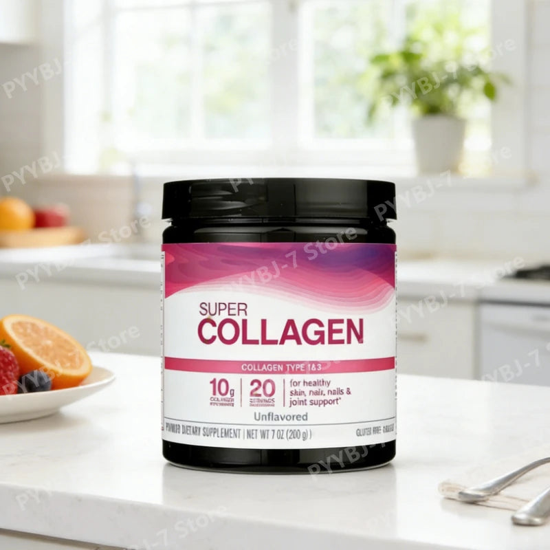 Super Collagen Powder A 6600mg Types 1 & 3 Unflavored 7 Ounces Bone Joint Skin Hair Nails Support Daily Nutritional Supplement