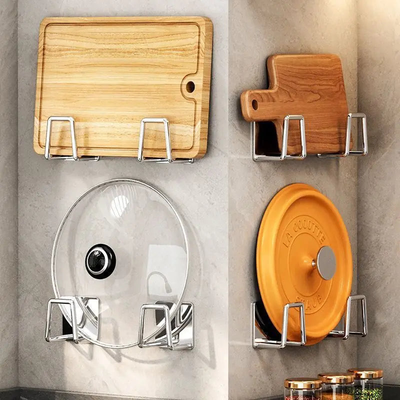 2-8 PCS Space Saving Kitchen Organizer:No Drill Wall Mounted Pot Lid Holder Under Cabinet Chopping Board Plate Storage Rack