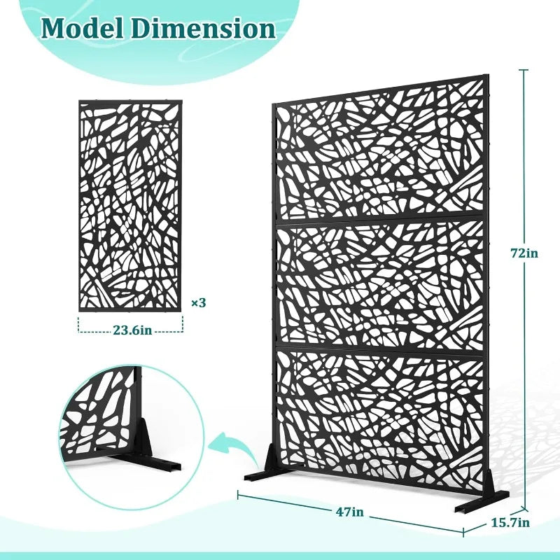 Garden  Metal Privacy Screen Outdoor Privacy Screen, Freestanding Fence Panel For Outside, 72''H×47''W, Decorative Screen Panel