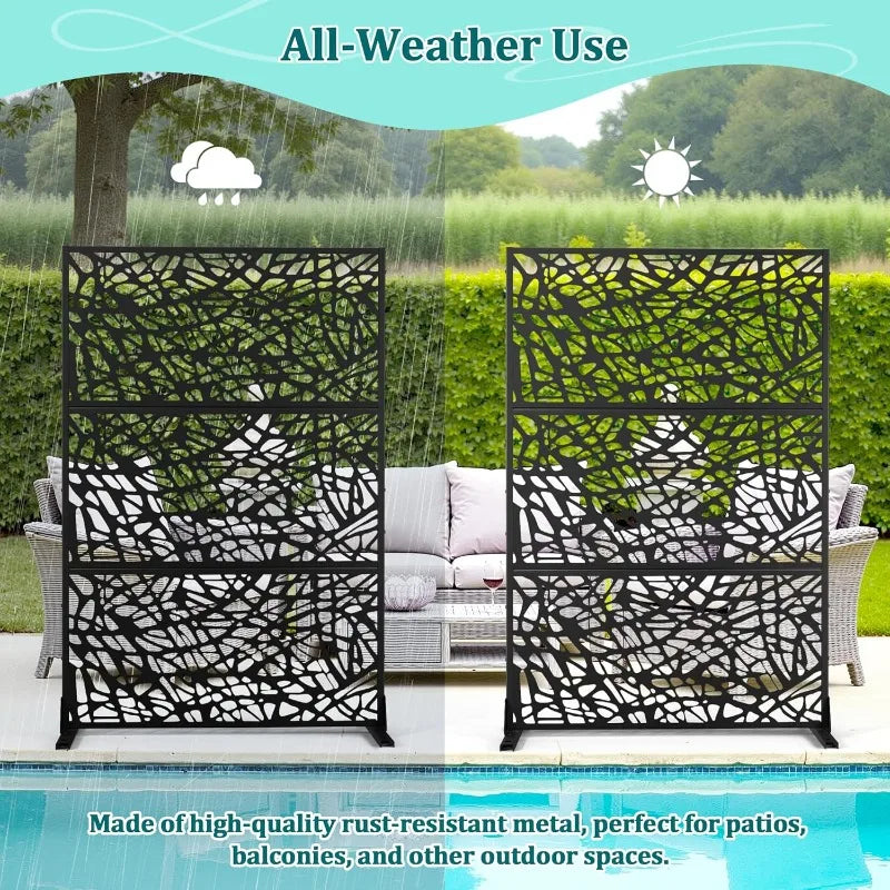 Garden  Metal Privacy Screen Outdoor Privacy Screen, Freestanding Fence Panel For Outside, 72''H×47''W, Decorative Screen Panel