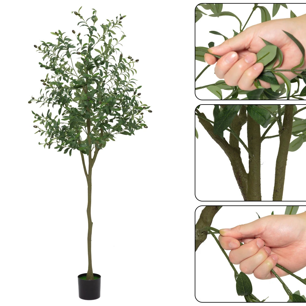 Realistic Artificial Olive Tree for Home & Office Decor Tall Faux Plant with Lifelike Leaves & Fruits UV-Resistant Potted Tree