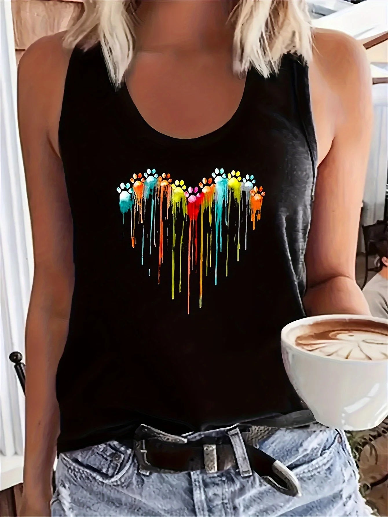 printed Summer women's loose and personalized dream catcher mesh printed vest top T-shirt comfortable sleeveless