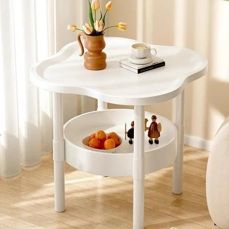 Lightweight Plastic Bedsides Shelf with Multi Tiers Storage Modern Cream Tone Easy to Move Nightstand for Small Spaces 87HA