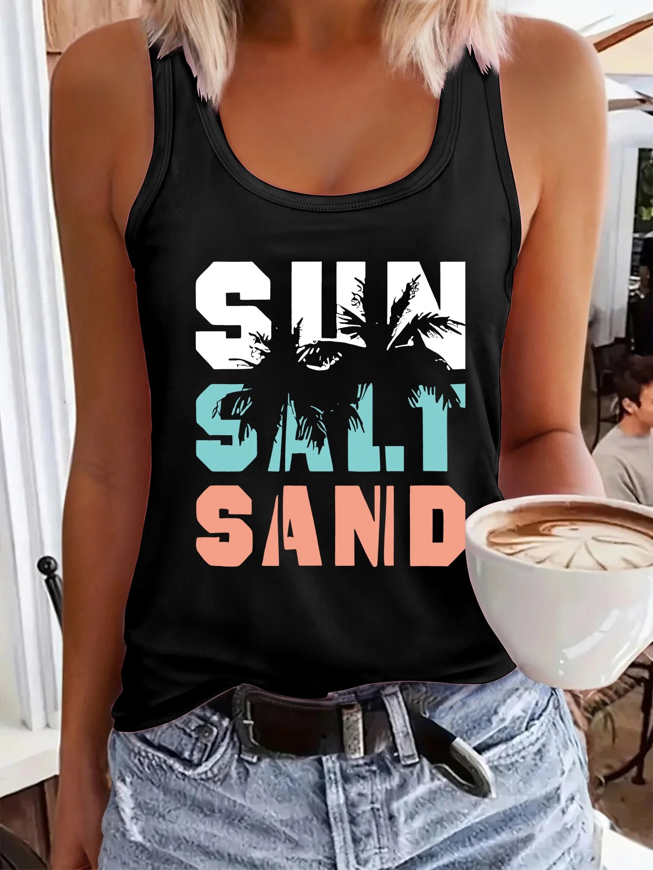 printed Summer women's loose and personalized dream catcher mesh printed vest top T-shirt comfortable sleeveless