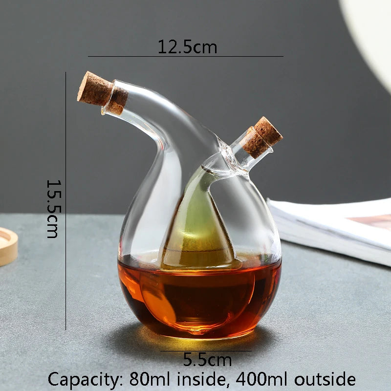 2-in-1 Double Layer Bottle Soy Sauce Vinegar Glass Bottle Oil Pot Heat Resistant Sealed Jar Condiment Storage Jar Kitchen Tools