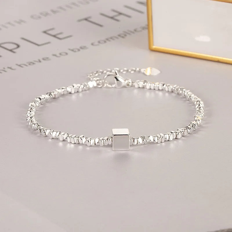 925 Sterling Silver Bracelet Geometric Cube Circle Punk Asymmetric Beaded For Woman Girl Fashion Jewelry Gift Dropship Wholesale