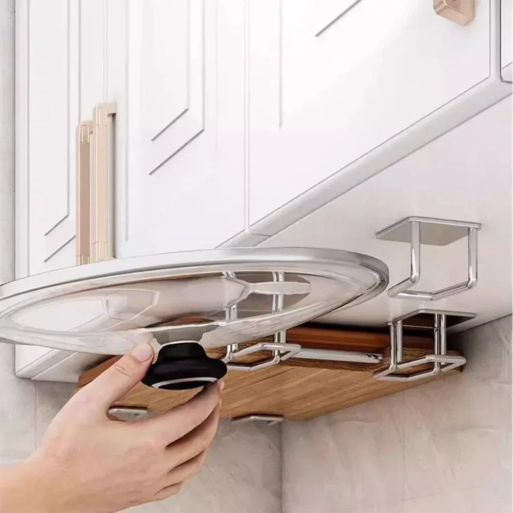 2-8 PCS Space Saving Kitchen Organizer:No Drill Wall Mounted Pot Lid Holder Under Cabinet Chopping Board Plate Storage Rack