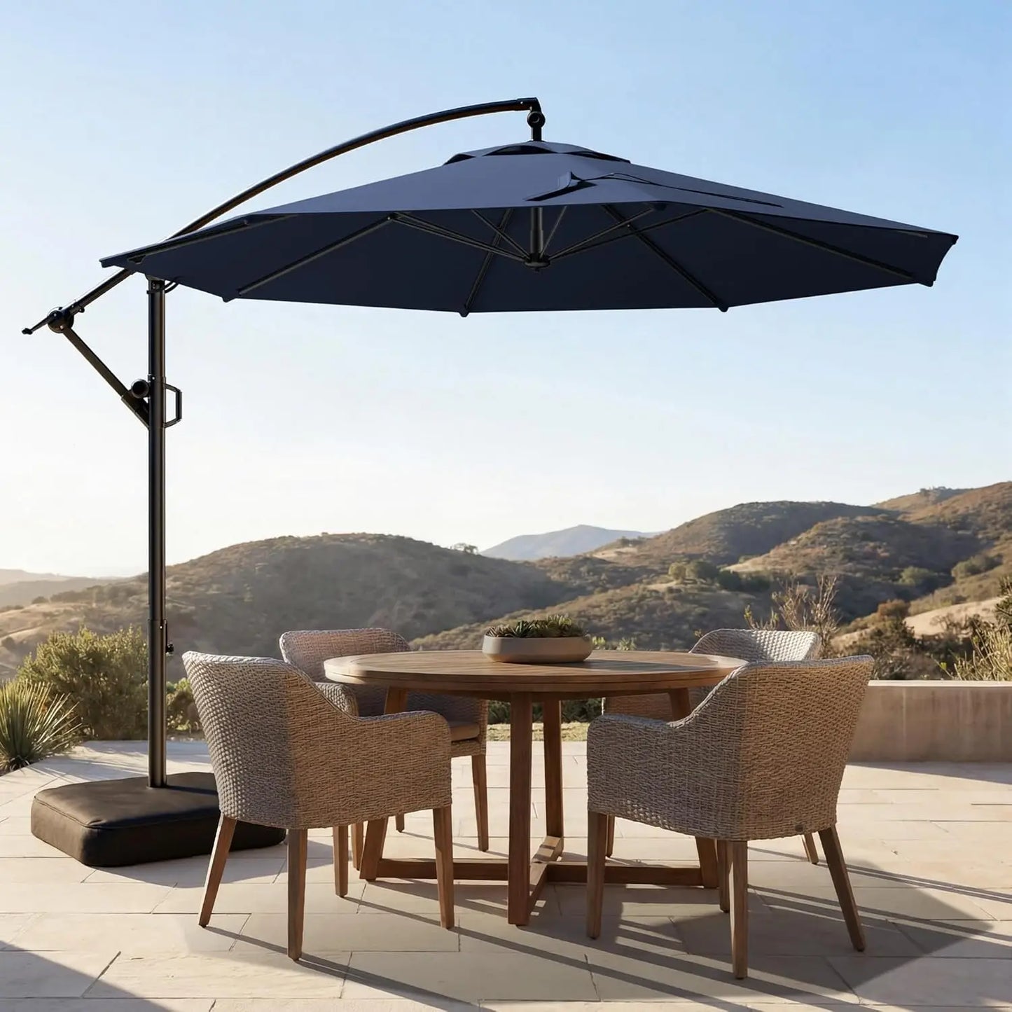 10ft Offset Patio Umbrella - w/Base, Cantilever Offset Hanging Patio Outdoor Market Umbrella UPF50+ UV Protection, Customized