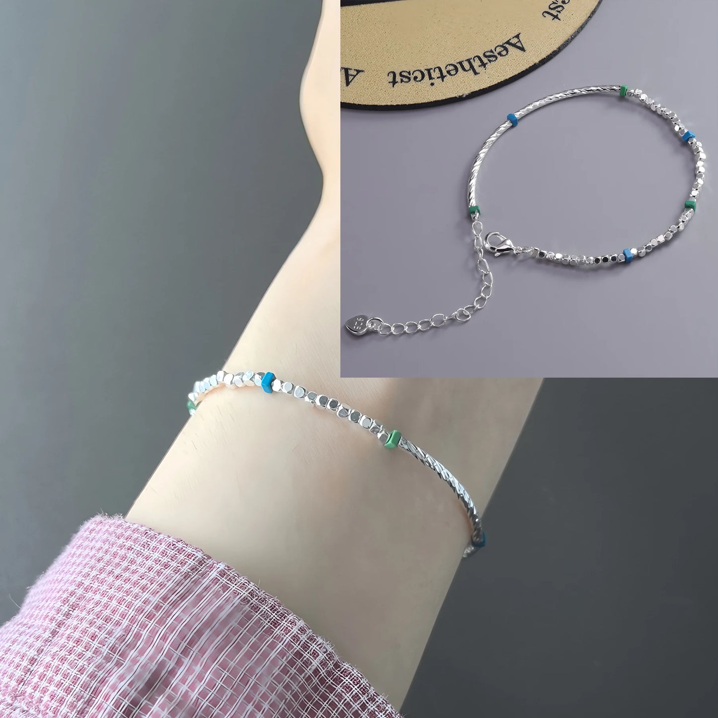 925 Sterling Silver Bracelet Geometric Cube Circle Punk Asymmetric Beaded For Woman Girl Fashion Jewelry Gift Dropship Wholesale