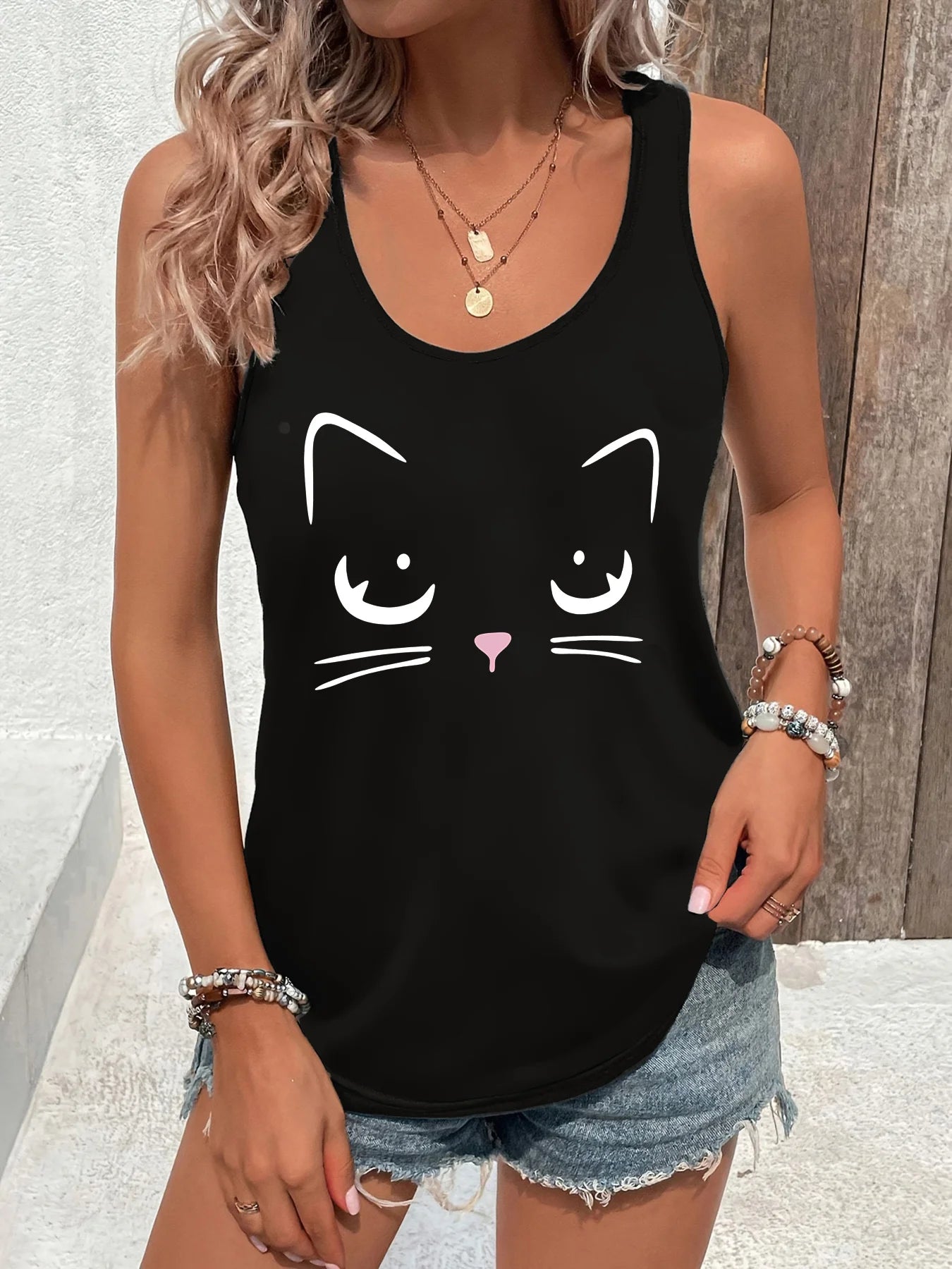 printed Summer women's loose and personalized dream catcher mesh printed vest top T-shirt comfortable sleeveless