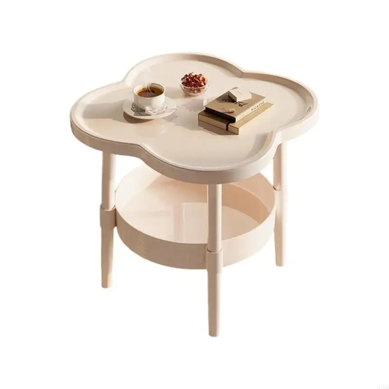 Lightweight Plastic Bedsides Shelf with Multi Tiers Storage Modern Cream Tone Easy to Move Nightstand for Small Spaces 87HA