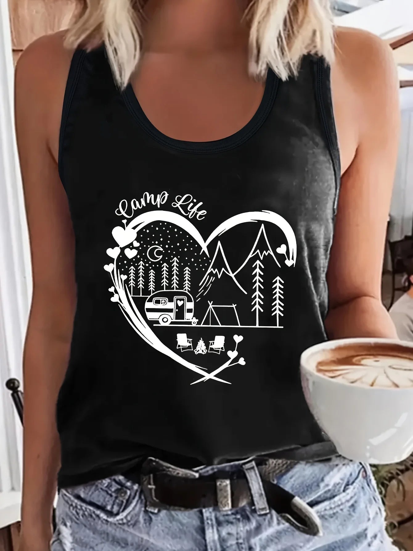 printed Summer women's loose and personalized dream catcher mesh printed vest top T-shirt comfortable sleeveless