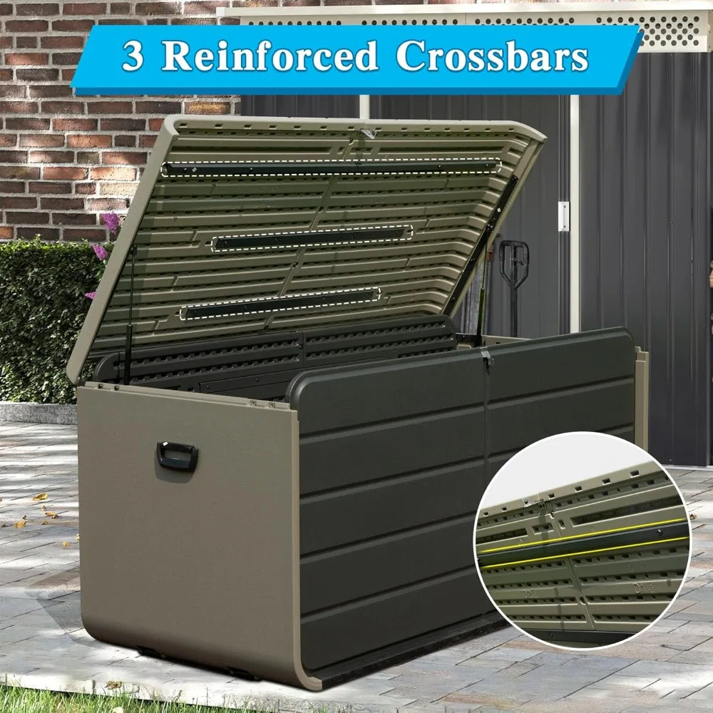 200 Gallon Outdoor Storage Box, Waterproof UV-Resistant Lockable Deck Box for Patio Cushions Garden Tools Pool Supplies