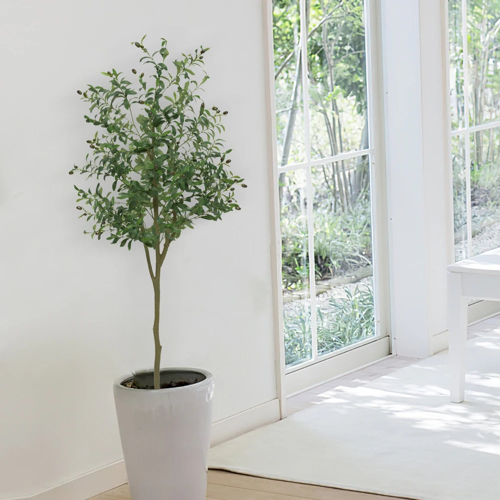 Realistic Artificial Olive Tree for Home & Office Decor Tall Faux Plant with Lifelike Leaves & Fruits UV-Resistant Potted Tree