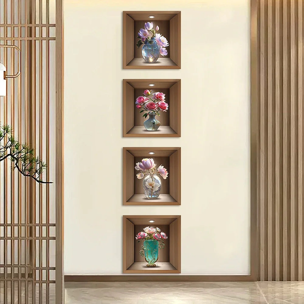 11 Styles cabinet decoration simulation plant potted plant oil resistant and waterproof PVC frameless wall sticker