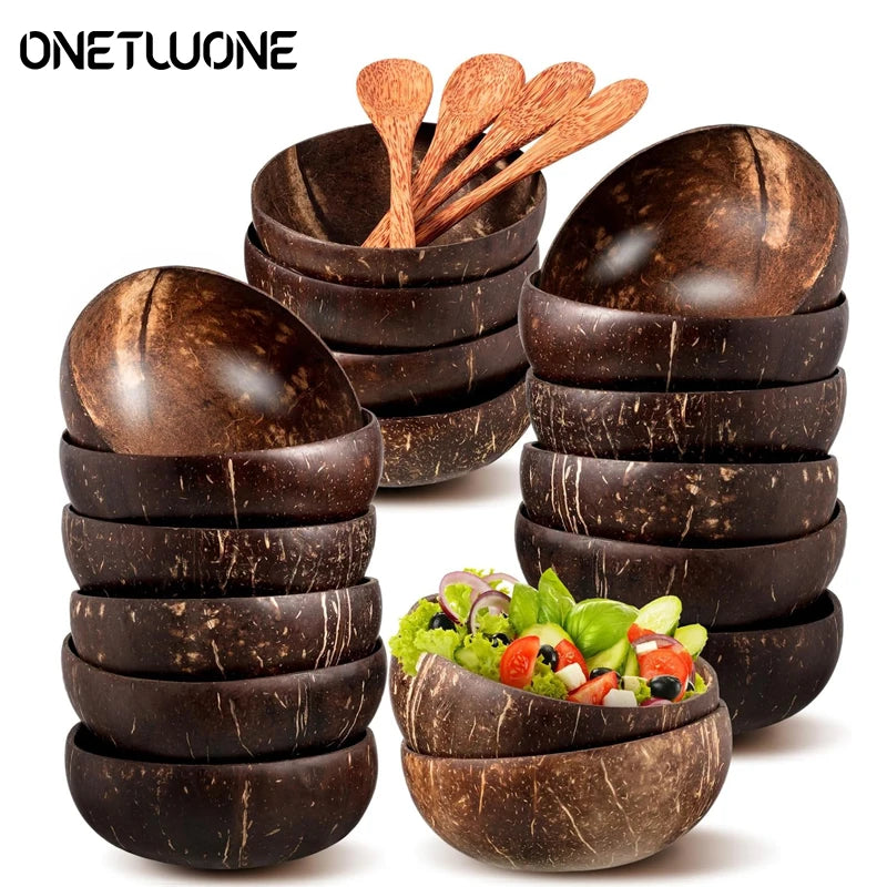 Natural Coconut Bowl Set Salad Smoothie Bowls Wooden Ramen Bowl Coconut Spoon Set Coco Smoothie Kitchen Tableware Coconut Bowl